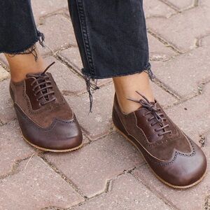 Aintap Brown Leather Barefoot Women's Oxfords